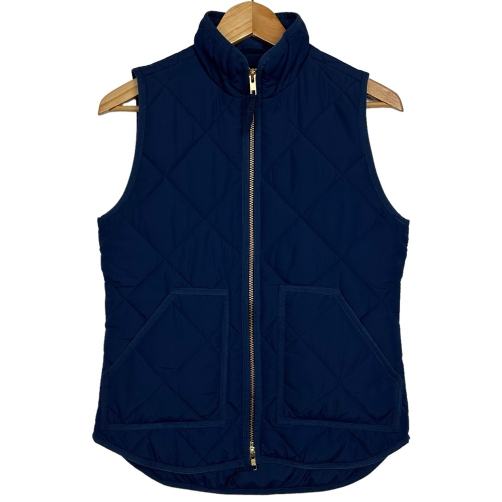 J.Crew Preppy Diamond Quilted Zip Up Mock Neck Preppy Puffer Vest Navy Blue XXS - Picture 13 of 13